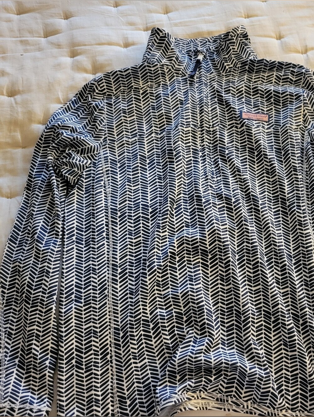 Vineyard Vines Navy and White Chevron-Pattern Long Sleeve Pullover